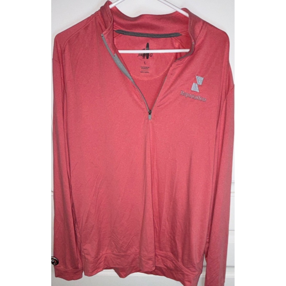 johnnie-O Men's L Pink 1/4 Zip Mock Neck Pullover Long Sleeve Polyester Shirt